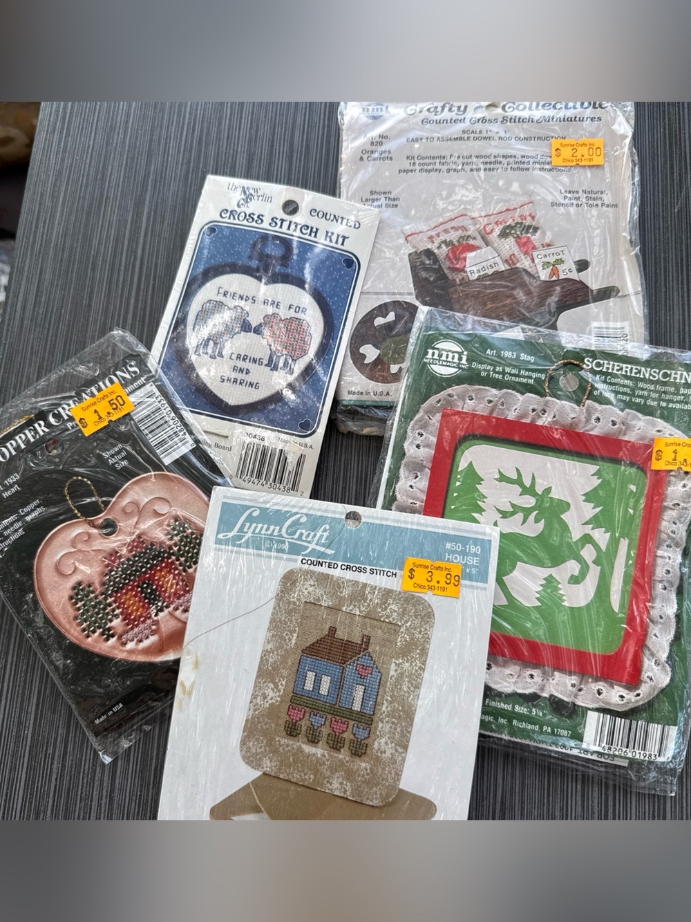 Lot Of 5 Various Craft Kits. Cross Stitch, Paper Cutting And Wood Building Kit